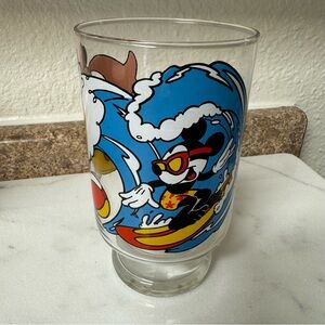 Vintage 1980s Surfing Mickey and Minnie Mouse Large Glass